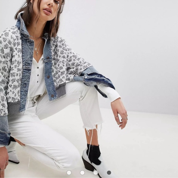 Free People Quilted Ditsy Denim Jacket XS/S - Picture 4 of 9
